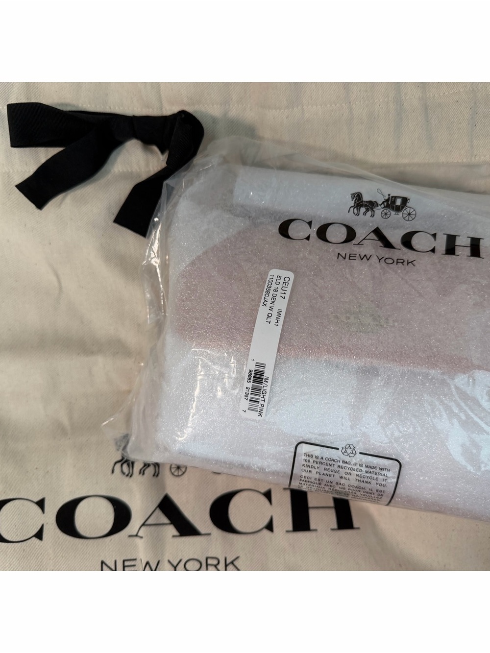 Coach Elodie Crossbody Bag 18 In Loved Denim With Quilting - PINK NWT